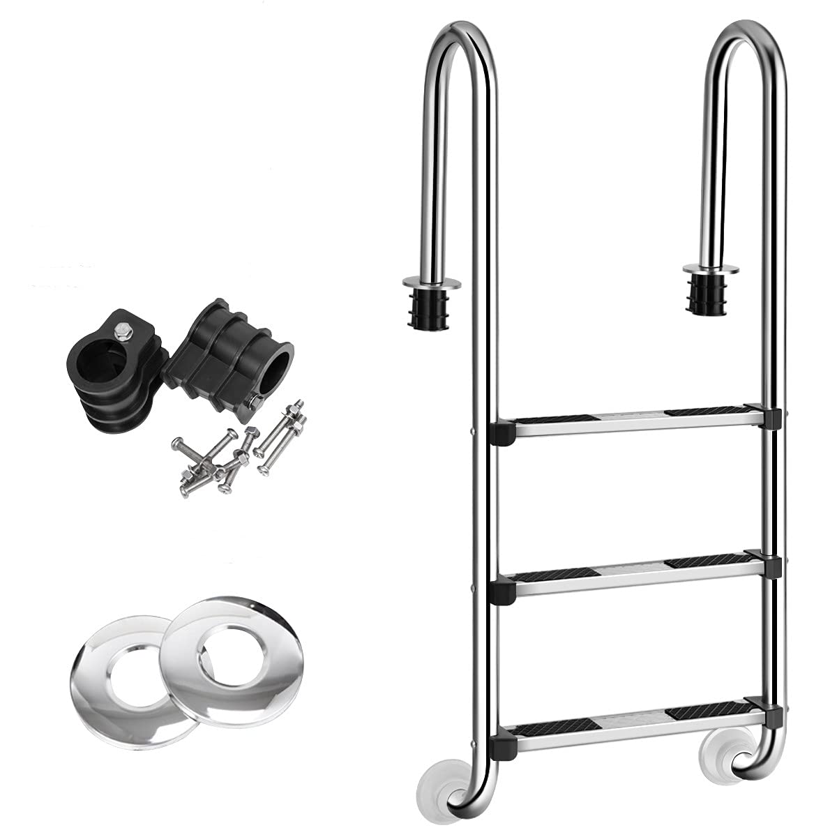 GYMAX Poolleiter 3 Stufen Schwimmbadleiter Edelstahl Einstiegsleiter mit Antirutschpads Einbauleiter Tiefbeckenleiter Sicherheitsleiter 55 x 25 x 132,5 cm