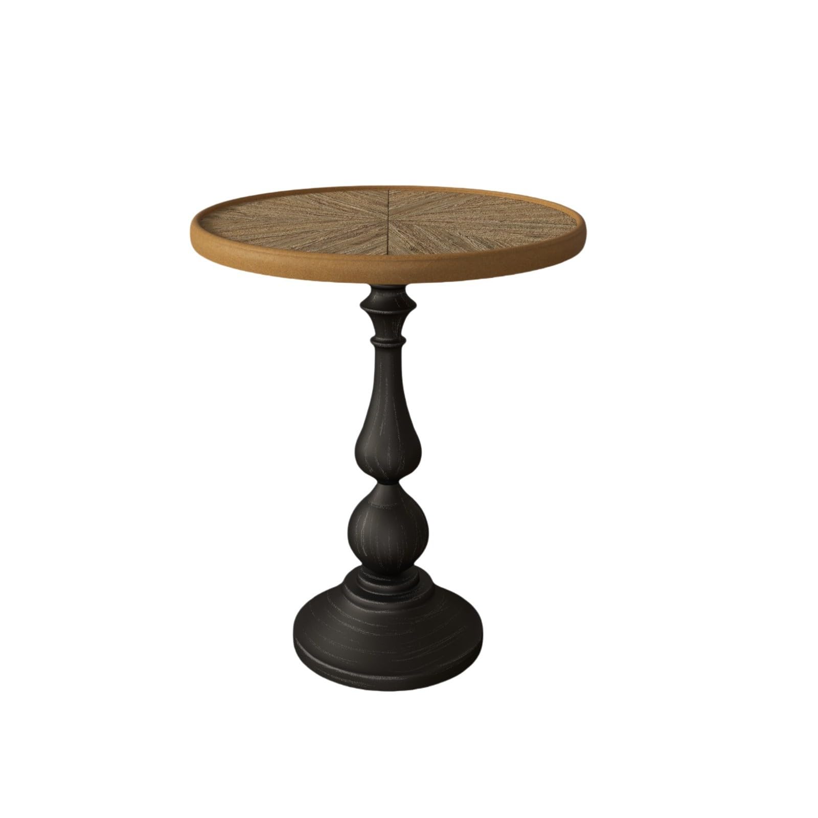 FRITHJILL Vintage Round Accent Table with Carved Wood Detailing and Black Pedestal Base, 19.9” Diameter, 23.4” Height - Ideal for Living Room or