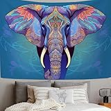 DACRWEKZ Böhmischer Stil70x100cm, Elefant Wandteppich für Wohnzimmer Tagesdecke Zimmer Schlafzimmer Blau