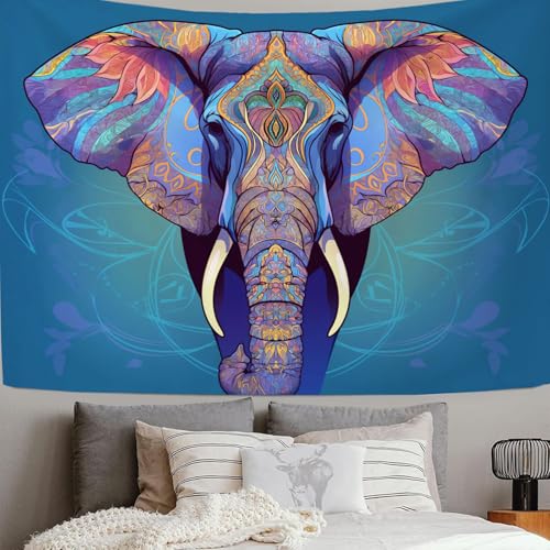 DACRWEKZ Böhmischer Stil70x100cm, Elefant Wandteppich für Wohnzimmer Tagesdecke Zimmer Schlafzimmer Blau