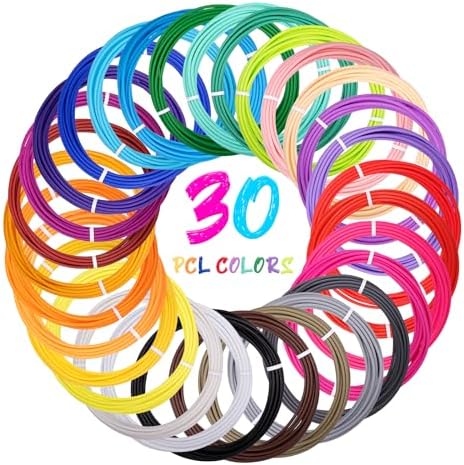Kretrum 30 Colors 1.75mm PCL 3D Pen Filament Riflls Pack for Low Temperature 3D Printing Pen NOT Fit 3Doodler Start+ Pen Per Color 10Ft Total 300Ft