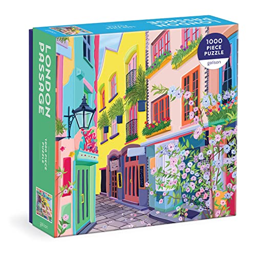 Rompecabezas Galison London Passage de 1000 piezas para adultos | Calle londinense colorida, paisaje urbano inglés, ilustrado, desafiante, papel reciclado, sin polvo, tamaño final 27" x 20" miniatura 1