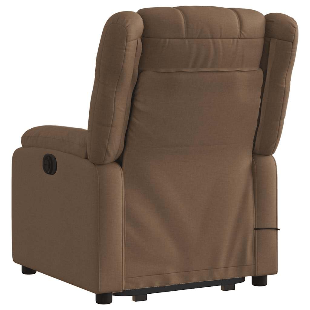 Poltrona massaggiante elettrica con supporto per alzarsi, marrone, rivestimento in tessuto, massaggio a 6 punti, funzione relax, per soggiorno, camera da letto, confortevole, portata 110 kg