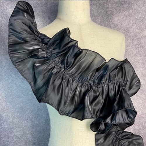 3 Yards Retro Double Ruffle Pleated Chiffon Trim Dress Decoration Fabric Applique Soft Trimming Craft Sewing (Black)