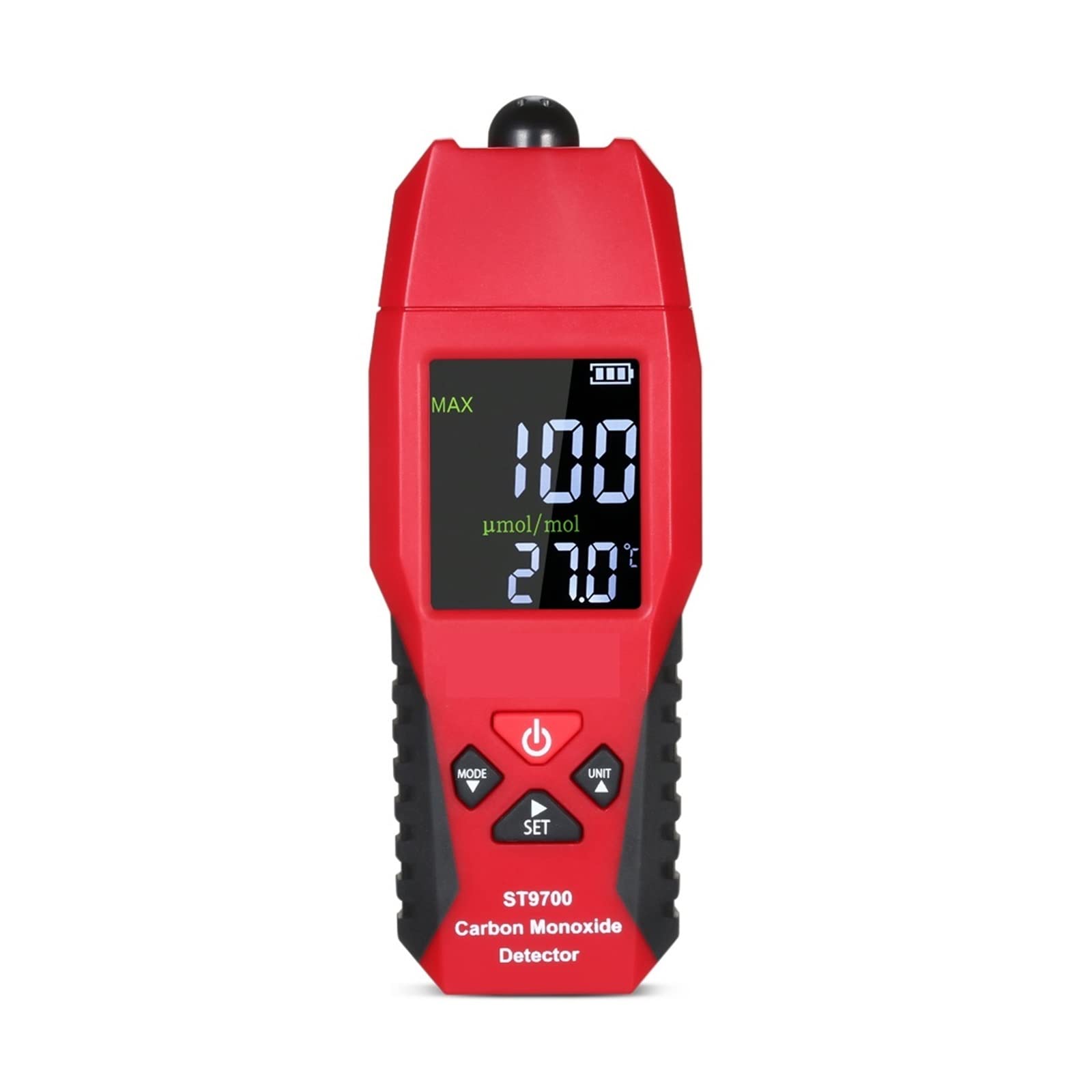 Gasdetektor, Tragbares Kohlenmonoxid-Messgerät CO-Gasanalysator-Messgerät LCD-Display Farbdisplay Ton- und Lichtalarm 0–1000 ppm