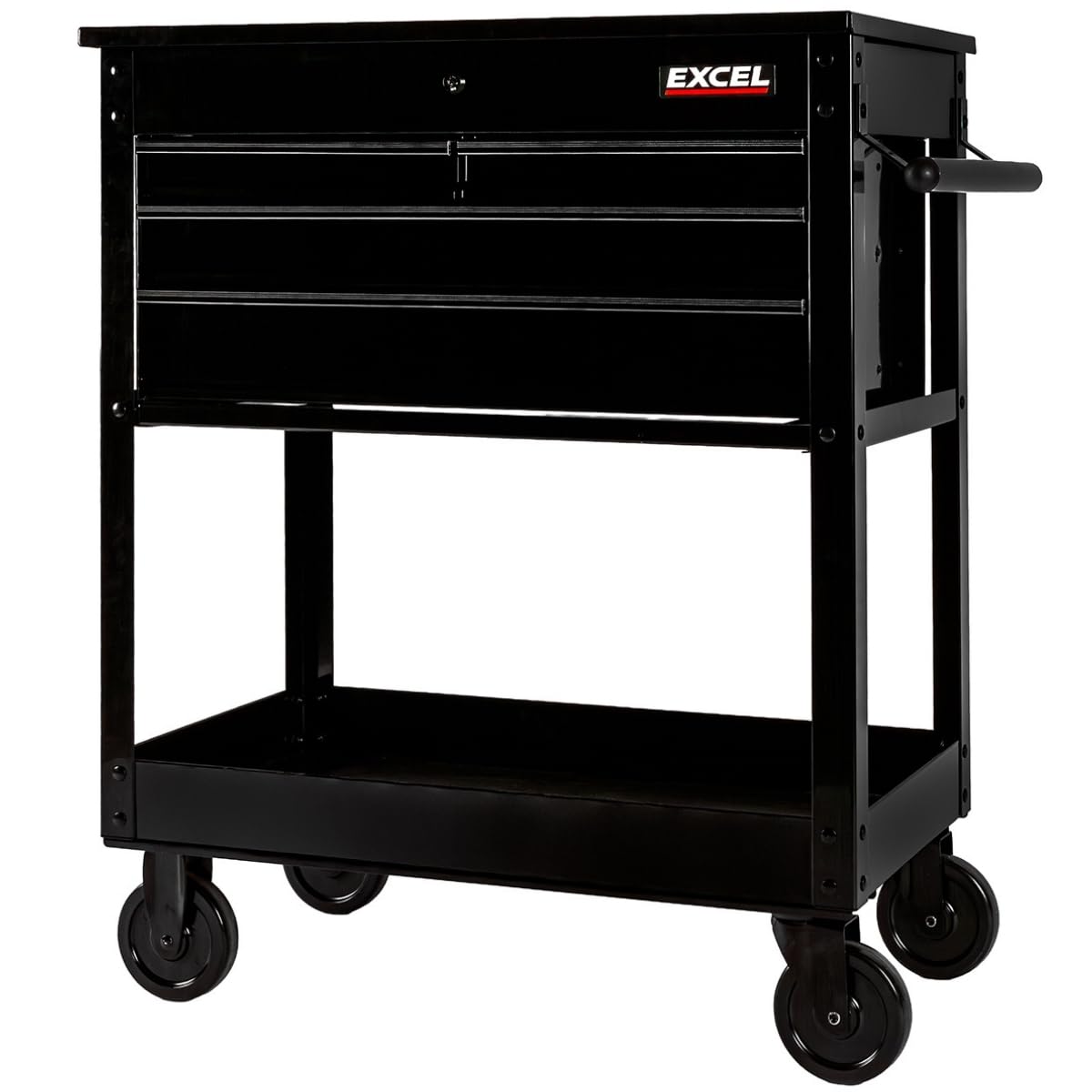 Excel Black 30" Heavy-Duty Mobile Tool Trolley, Lockable 4 Drawer Ball Bearing Tool Chest Cabinet, Rolling Garage Workshop Storage Cart For Mechanics