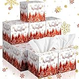 Bencailor 12 Pack Winter Snowflake Facial Tissues Cube Boxes Christmas Tree Square Tissues Cube Boxes 600 Sheets 3 Ply Small Napkin Cover for Home Car Accessories(Red)