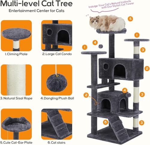 Árbol para gatos de 54 pulgadas con rascador y refugio miniatura 6