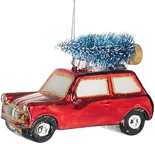 Hand Painted Glass Christmas Tree Decoration - Car & Christmas Tree (10cm)