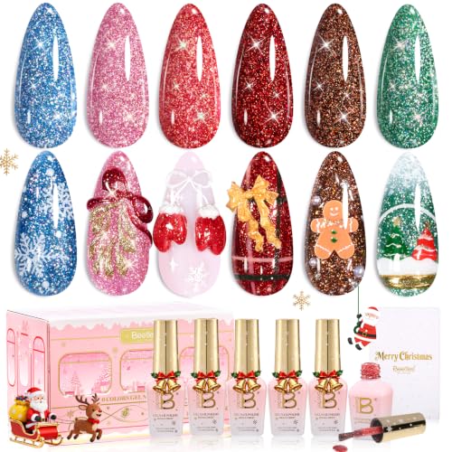 Image of Beetles Christmas Gel Nail Polish Set, Reflective Glitter Red Green Brown