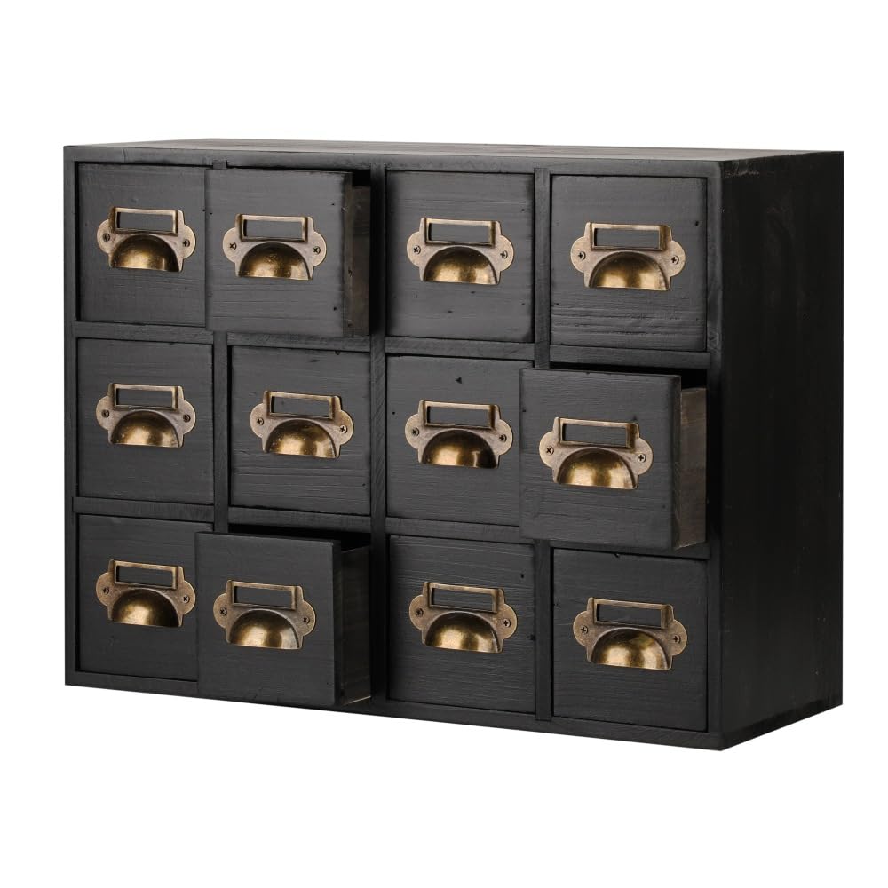 Apothecary Drawers Apothecary Cabinet with Drawers Card Catalog Cabinet Wooden Card Catalog Wooden Storage Box for Desktop Organizer (Black12)