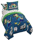 Jay Franco Minecraft Full Comforter Set - 7 Piece Bedding Includes Sheet Set & Pillow Covers - Super Soft Kids Bedding Creeper & Zombie