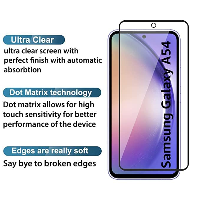 Image of ZARALA Tempered Glass Screen Protector Compatible for Samsung Galaxy A54 (Black) with Edge to Edge Coverage and Easy Installation kit