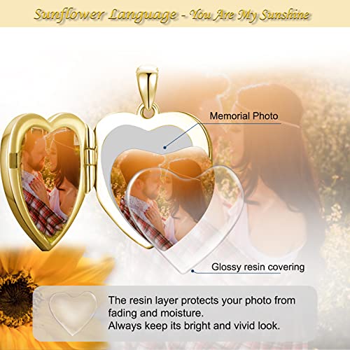 Soulmeet 10K 14K 18K Solid Yellow Gold Sunflower Heart Locket Necklace That Holds 2 Pictures Personalized Custom Image Photo Locket (Custom Photo) #TOP5