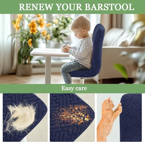 Image of FUANGUI Bar Stool Covers with Backs, 2 Pack Stretch Bar Stool Chair Covers, Knitted Jacquard Bar Stool Covers,Washable Bar Chair Covers Swivel Barstool Slipcovers (Knitted Navy 01)