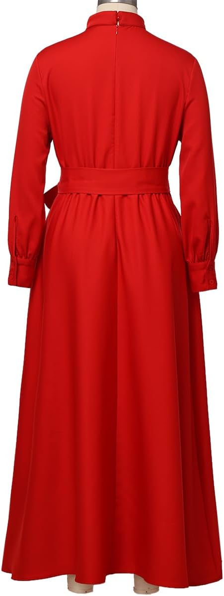 Church Clergy Dress for Women Long Sleeve A Line Elegant Maxi Dress with Tab Insert Stand Collar and Belt - Image 6
