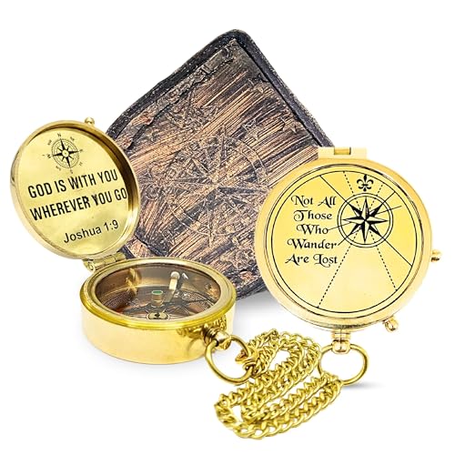 SLEPSY Brass Compass with 'Not All Those Who Wander Are Lost' Engraving - Portable, Ideal Gift for Adventurers and Travelers