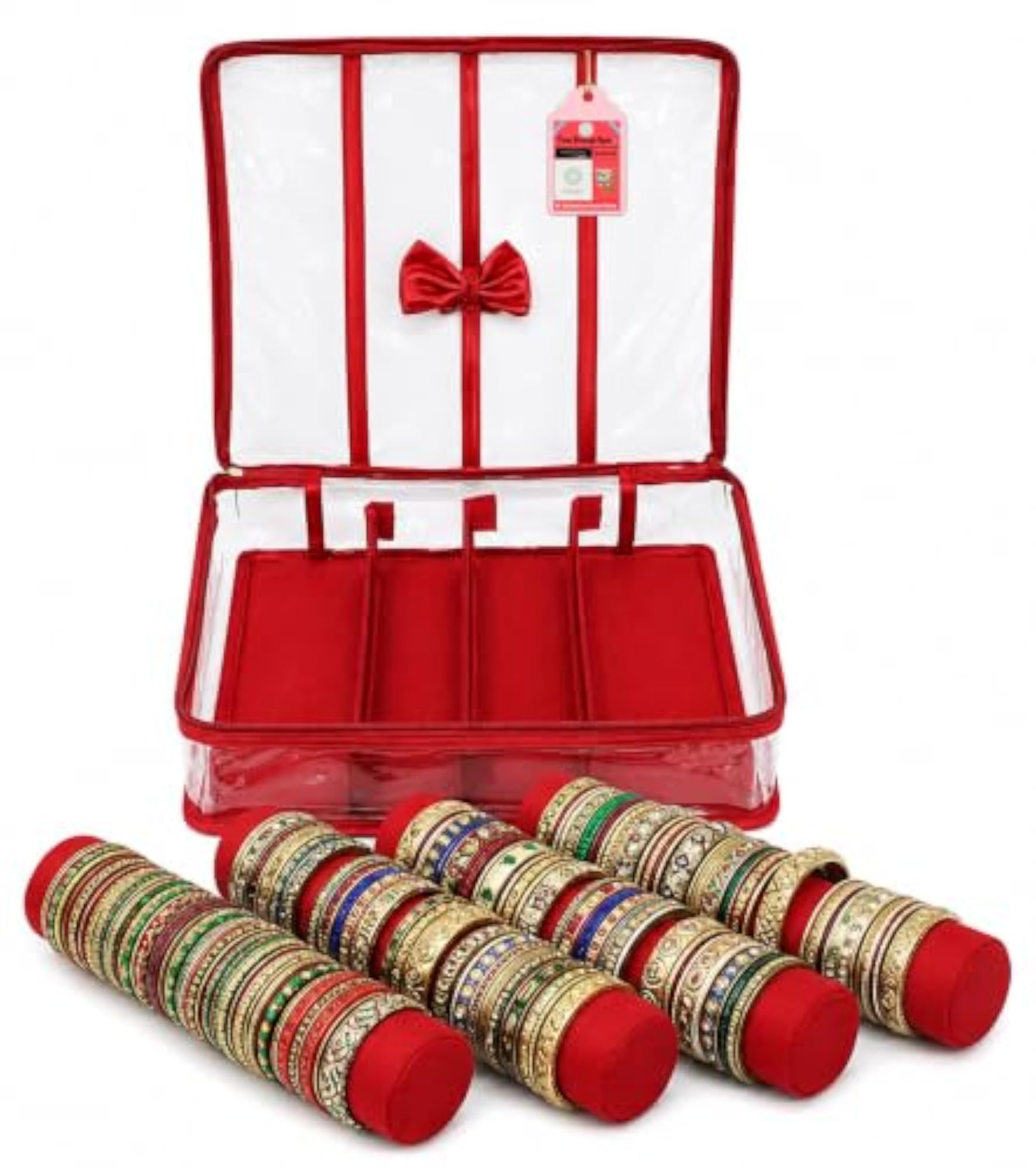 Satin Fabric 4 Rod Bangle Box Organizer for Women