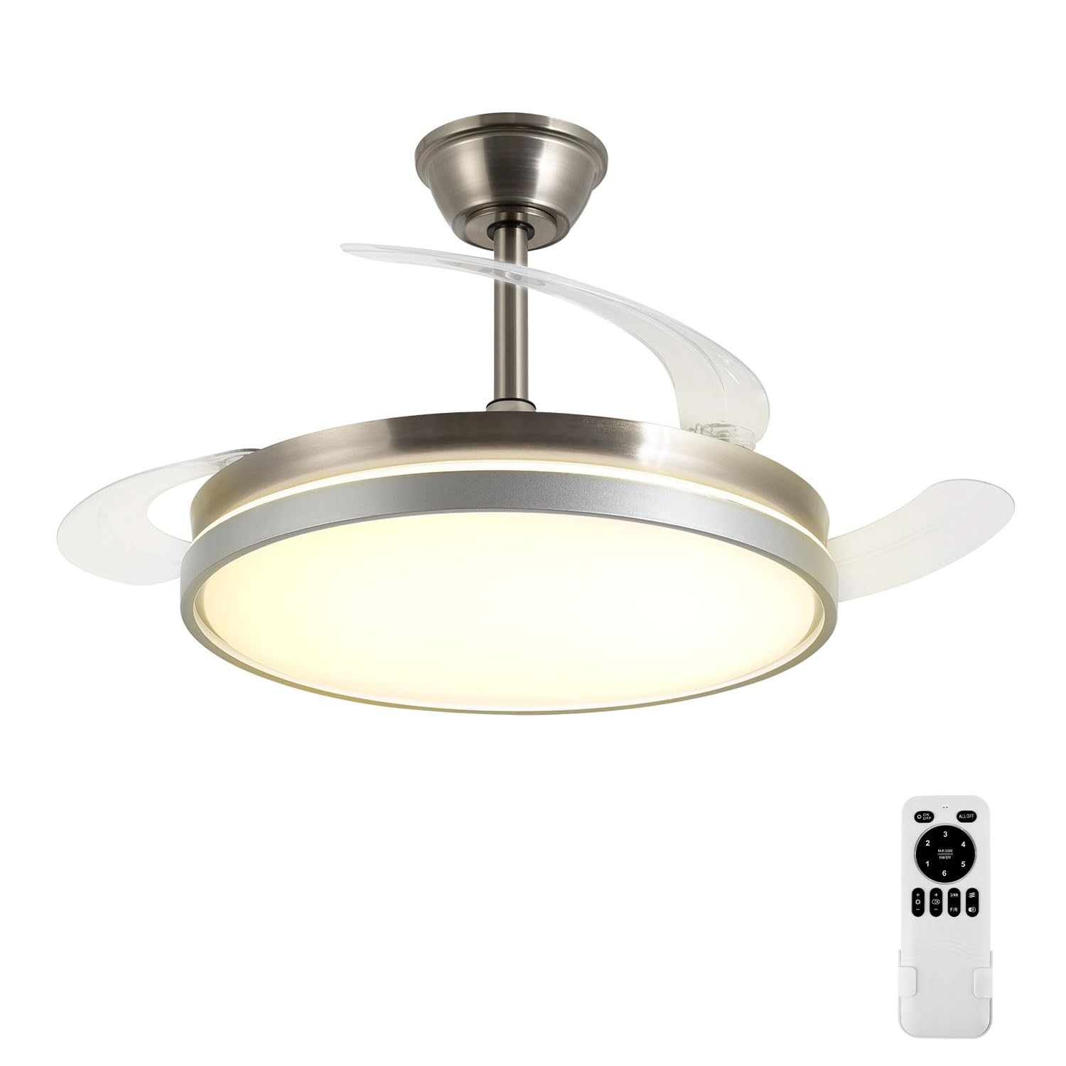 Ventilador de Techo con Luz LED 60W, con Mando a Distancia, Ø42in, temporizador, 6 velocidades, aspas retráctiles, 3 temperaturas de luz, función verano-invierno, 5600LM，Blanco minimalista moderno — view 9