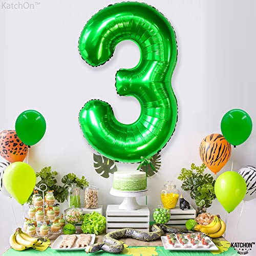 Image of KatchOn, Giant Green Number 3 Balloon - 40 Inch Number Balloon | 3 Number Balloon for Three Rex Birthday Party Decorations | Green 3 Balloon Number for Happy Birthday Decorations