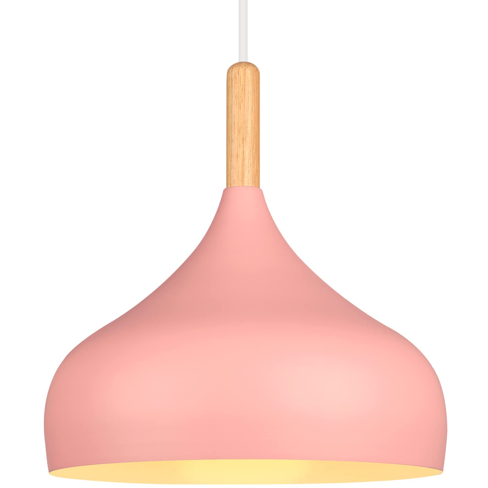 iDEGU Retro Pendant Ceiling Lights 24CM Modern Scandinavian Style Hanging Lampshade E27 Ceiling Light Fixture in Metal Wood Pendant Lamp for Bedroom, Dining Room, Kitchen, Living Room (Pink)