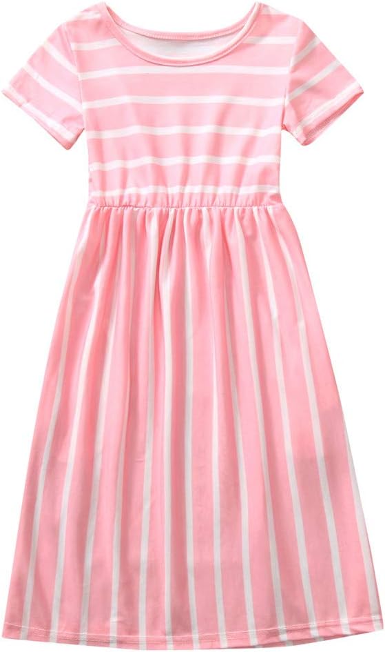 Toddler Girls Striped Maxi Dress with Pockets Short Sleeve Flowy Long Dresses Crewneck Summer Kids Casual Wedding Dress - Image 3