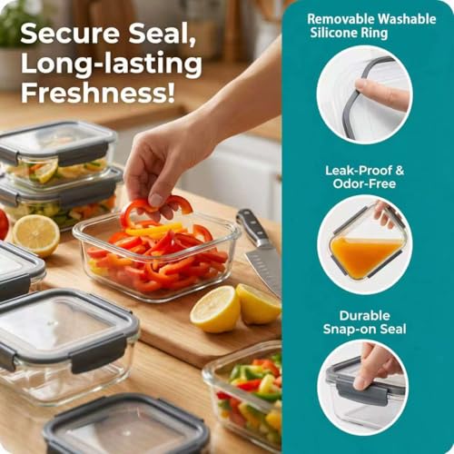 OFFASST Glas Frischhaltedosen Set & Meal Prep Boxen, 2x370ml Borosilikatglas Behälter mit BPA-freiem Deckel… – Ansicht 5