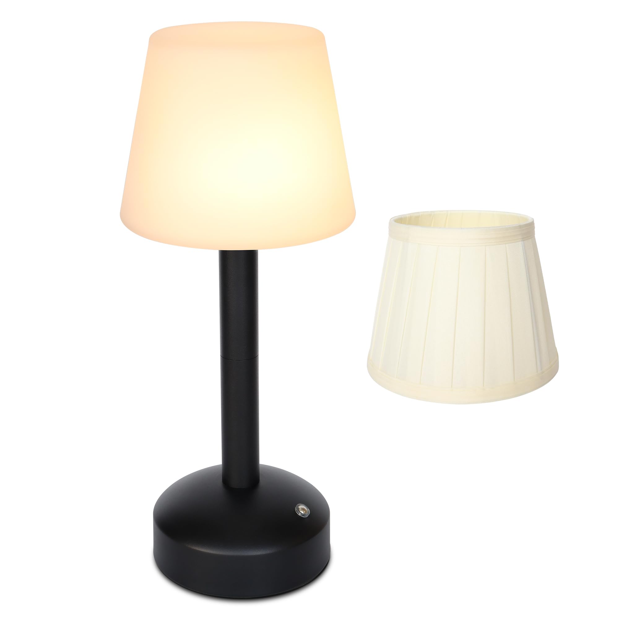 Mr.White Rechargeable Cordless Table Lamp with Fabric Lampshade & Adjustable Poles, 5200mAh Battery Operated Portable Table Light for Patio Restaurant Kitchen Dining (Black