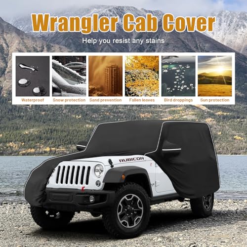 Image of MAIKER Car Cover Waterproof All Weather Compatible with Jeep Wrangler JK & JL 4 Door 600D Oxford Cover Full Cover Protect from Sunshine, UV, Snow, Rain, Wind, Scratch Resistant Black