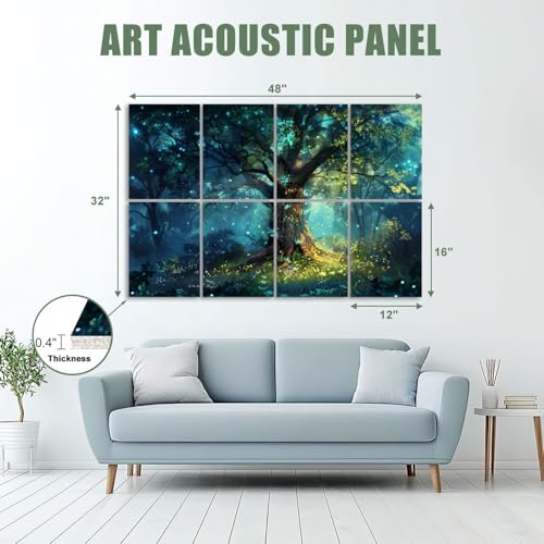 8 Pack Paneles Acústicos Artísticos Absorbentes de Sonido Árbol Bosque Místico Tonos Azules Majestuosos Surrealismo Naturaleza Calma Paneles Decorativos para Pared Autoadhesivos para Estudios de Grabación Oficina 48"x32" miniatura 2