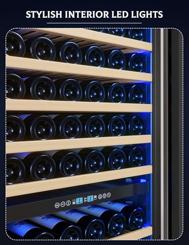 GarveeHome Dual Zone Freestanding Wine Fridge 24" - 154 Bottle Capacity, Built-In Wine Cooler Refrigerator With Safety Child Lock for Red, White, Champagne, or Sparkling Wine - Stainless Steel