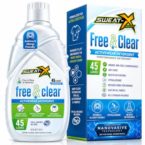 SWEAT X Free & Clear Laundry Detergent Liquid - Organic, Natural Non Toxic Laundry Detergent for...