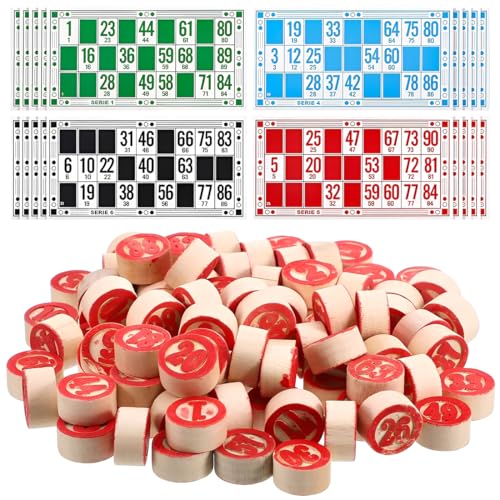 KOQAIIZ 138pcs Jeu de bingo loterie traditionnelle, loto bingo, jeu de loto, jetons loto, 48 cartons, 90 jetons numérotés à 2 faces, pour la salle de classe...