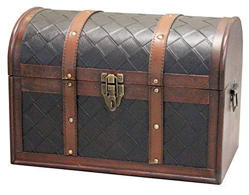 Vintiquewise Wooden Leather Round Top Treasure Chest, Decorative storage Trunk
