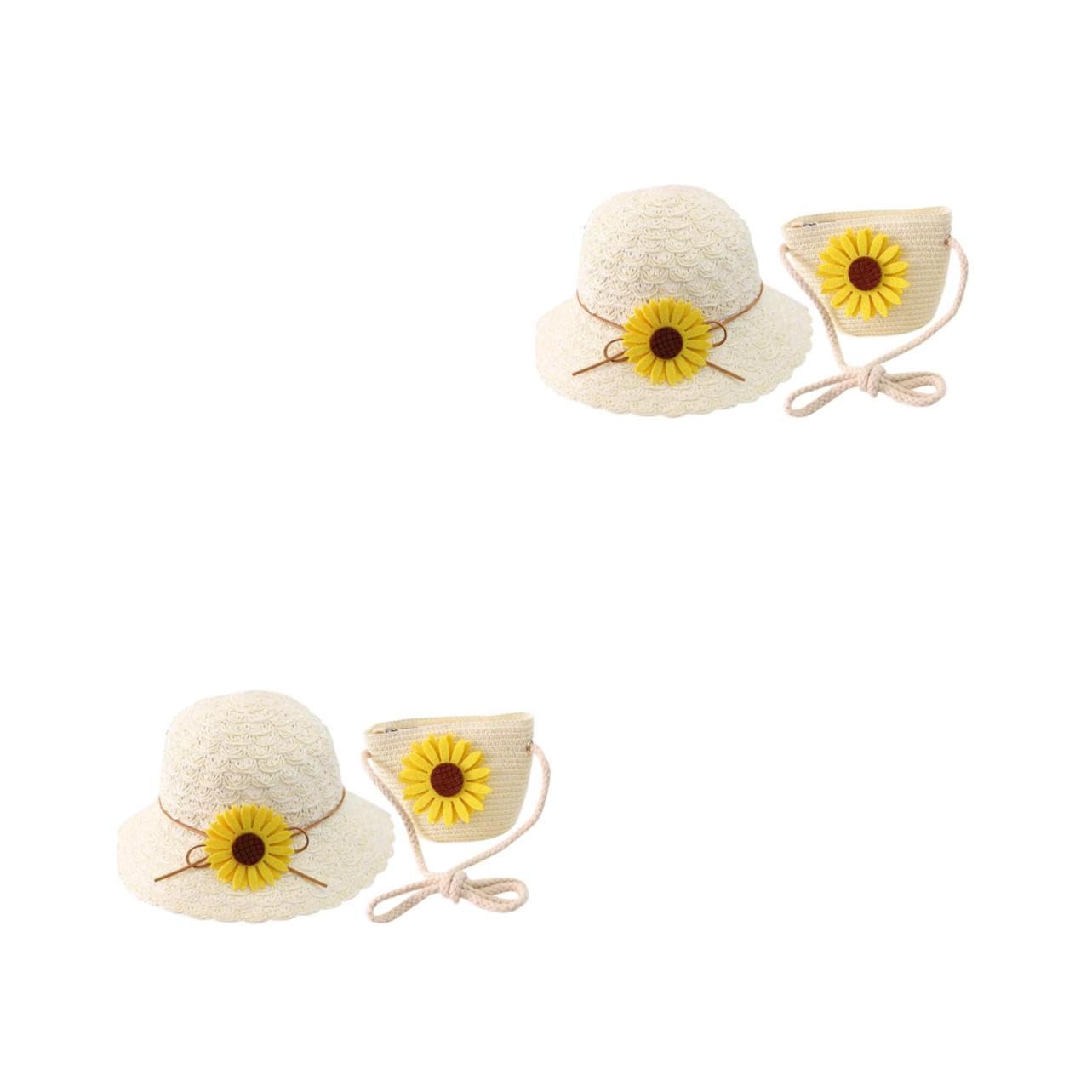 FRCOLOR Strohhut für kindermütze Kappe adventsgeschenke caps für kindergeschenk gewebter Sonnenhut Kleinkinder Strandtasche Aufbewahrungstasche aus Stroh Weiß