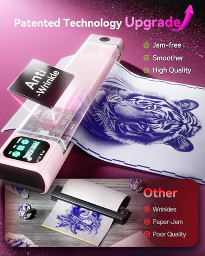 Phomemo M08F Plus AI Tattoo Drucker mit Touchscreen – Bluetooth Stencil Drucker Thermotransferkopierer für Künstler mit KI Gestützter Design App, inklusive 10pcs Premium Transferpapier