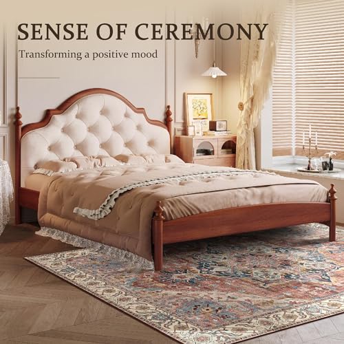 Deerly Washable Bedroom Area Rug 4x6 Indoor Thin Carpet for Living Room Boho Vintage Rug for Kitchen Entryway Dining Room Office Non-Slip Low Pile, Brickred/Multi