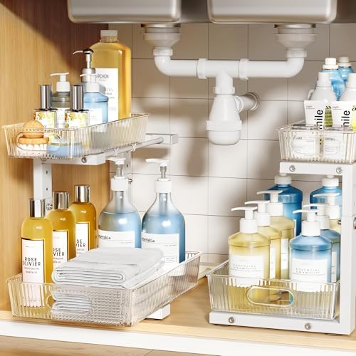 2 Pack Under Sink Organizer, 2-Tier Pull Out Cabinet Organizer, E...