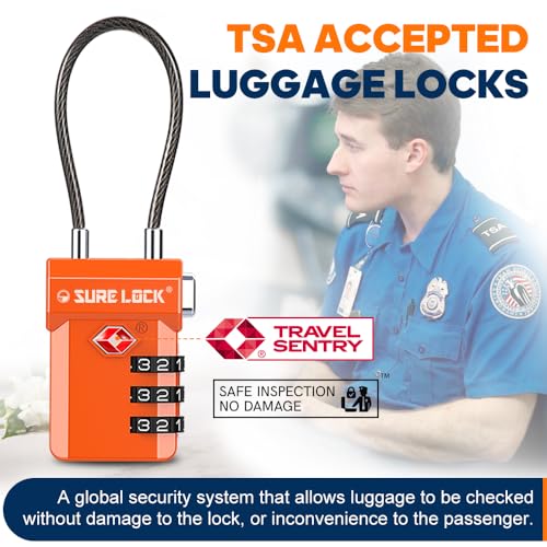 Image of SURE LOCK TSA Approved Luggage Locks with Open Alert Indicator, 3 Digit Combination Cable Travel Lock for Suitcase, Backpack, Gym Locker, Toolbox, Carry On & Travel Bag