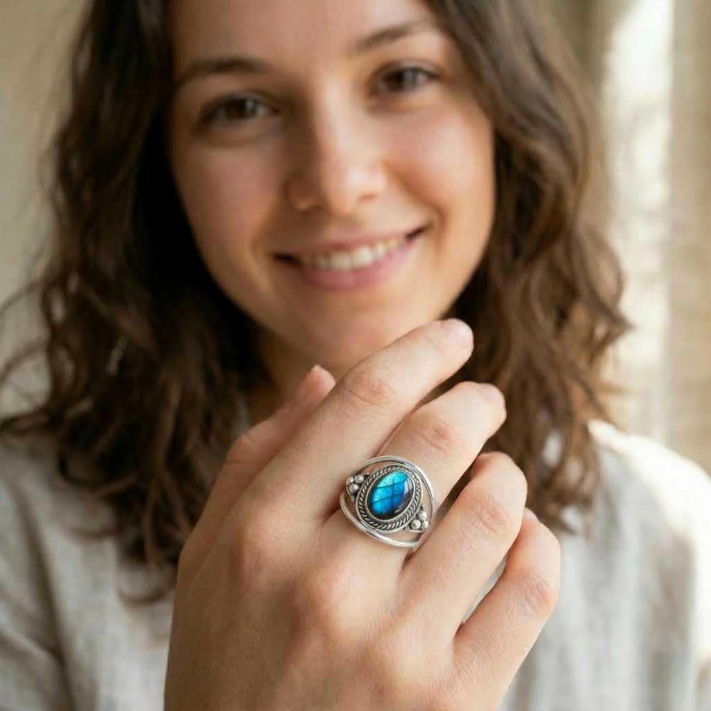 Handmade 925 Sterling Silver Overlay Ring Natural Gemstone Moonstone, Crystal, Carnelian, Rose Quartz Oval Boho Jewelry For Women