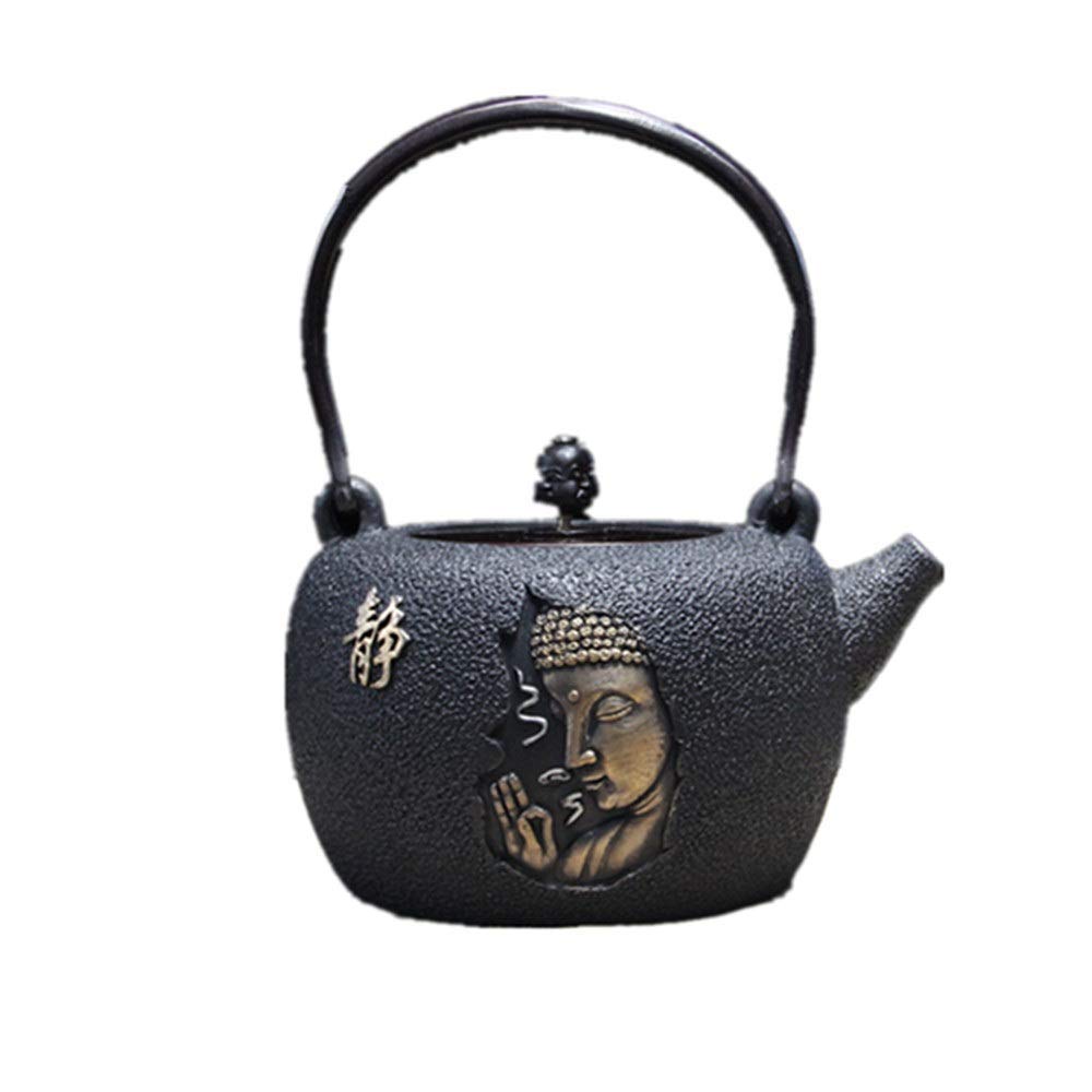 Cast Iron Teapot Japanese Black 1200 Ml Uncoated Iron Handmade Design Tea Tea Tea Zen Iron Casserole for Loose Leaf Tea, lsxysp, Black, 1200ml