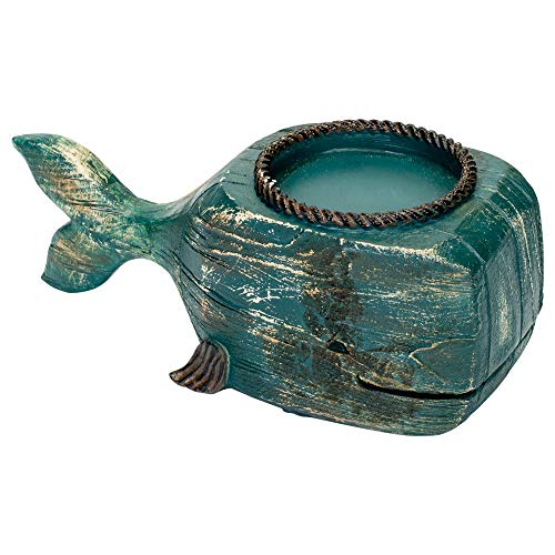 Nautical Whale Distressed Blue 10 X 4 Ceramic Candle Holder #TOP5