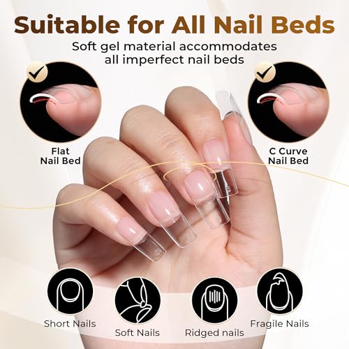 Image of UNA GELLA Square Fake Nails, 504pcs Gel Nail Tips Clear Press on Nails Pre-shape for Full Cover Square Nails French False Nails For Nail Extension Nail Art Home DIY 12 Sizes False Gelly Tips