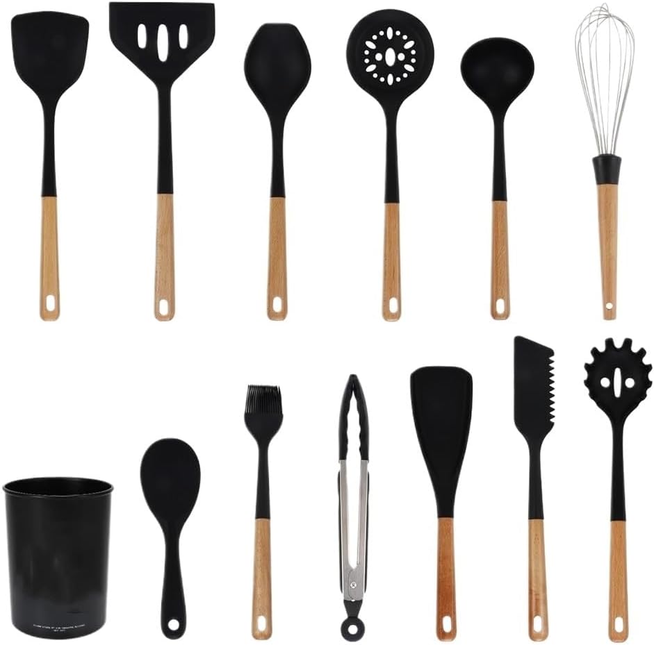 Kitchenware Wooden Handle Silicone Spatula Spoon Set Secret Soup Cooking