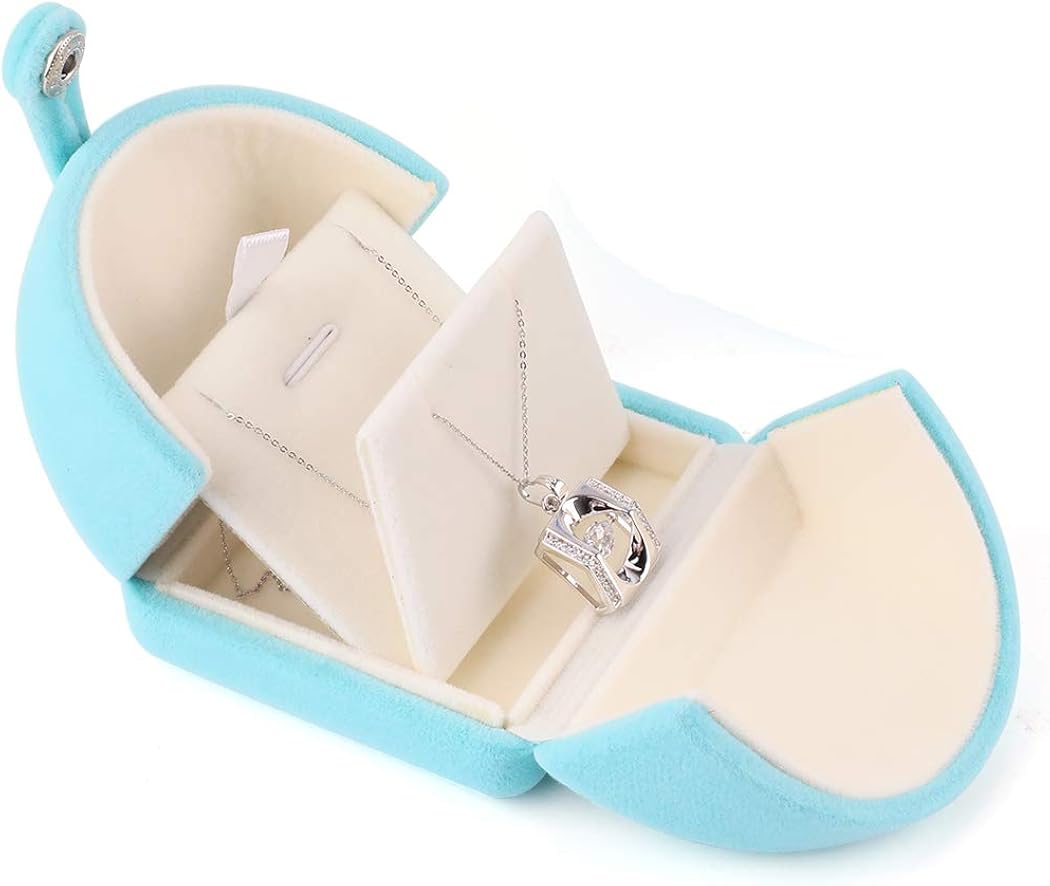 iSuperb Flannel Necklace Box Women Jewelry Gift Box Blue Wedding Pendant Case Double Door Proposal Jewelry Storage Case Jewelry Display Holder for Birthday Engagement Wedding Anniversary