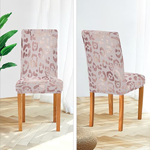 Xigua 2 Pack Chair Covers For Dining Room,Fashion Rose Gold Leopard Animal Print Stretchable Dining Chair Slipcover Washable Removable For Kitchen,Hotel,Restaurant,Ceremony Protector - Universal Size #TOP3