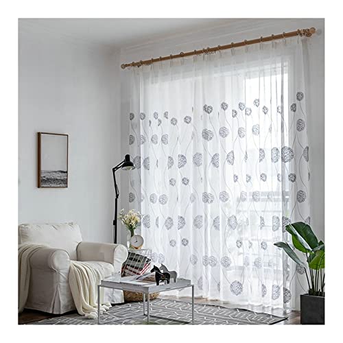 Grewod Window Curtains Sheer Grey Embroidered Curtain for Bedroom, 52" W x 54" L, Set of 2, Pinch Pleat, Cotton Linen