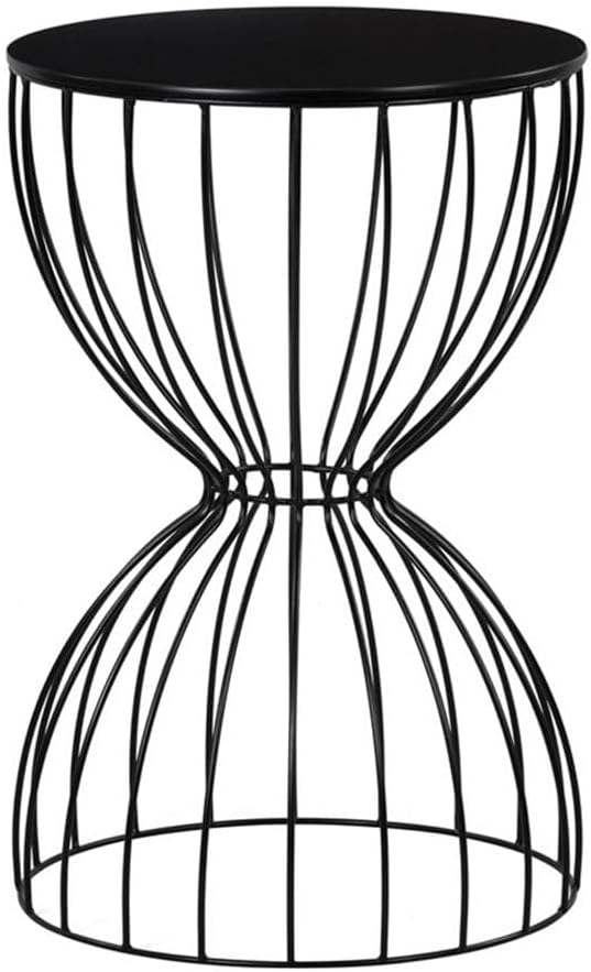 Pemberly Row Modern Hourglass End Table, Black Metal Top and Frame, Sleek Bent Wire Design, Fully Assembled, Versatile Accent Table for Living Room, Bedroom, Foyer, or Bathroom