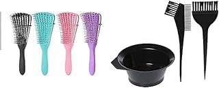 Anti static detangling hairbrush,anti-knot massage detangler comb pain free hair brush straightener for women men kid long thick curly - Multicolor + 4 Pieces Hair Dye Brush Kit, Black - PF-040