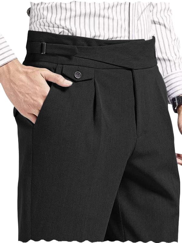 Men's High-Waist Pleated Tailored Dress Pants - Trendy Formal Office Trousers